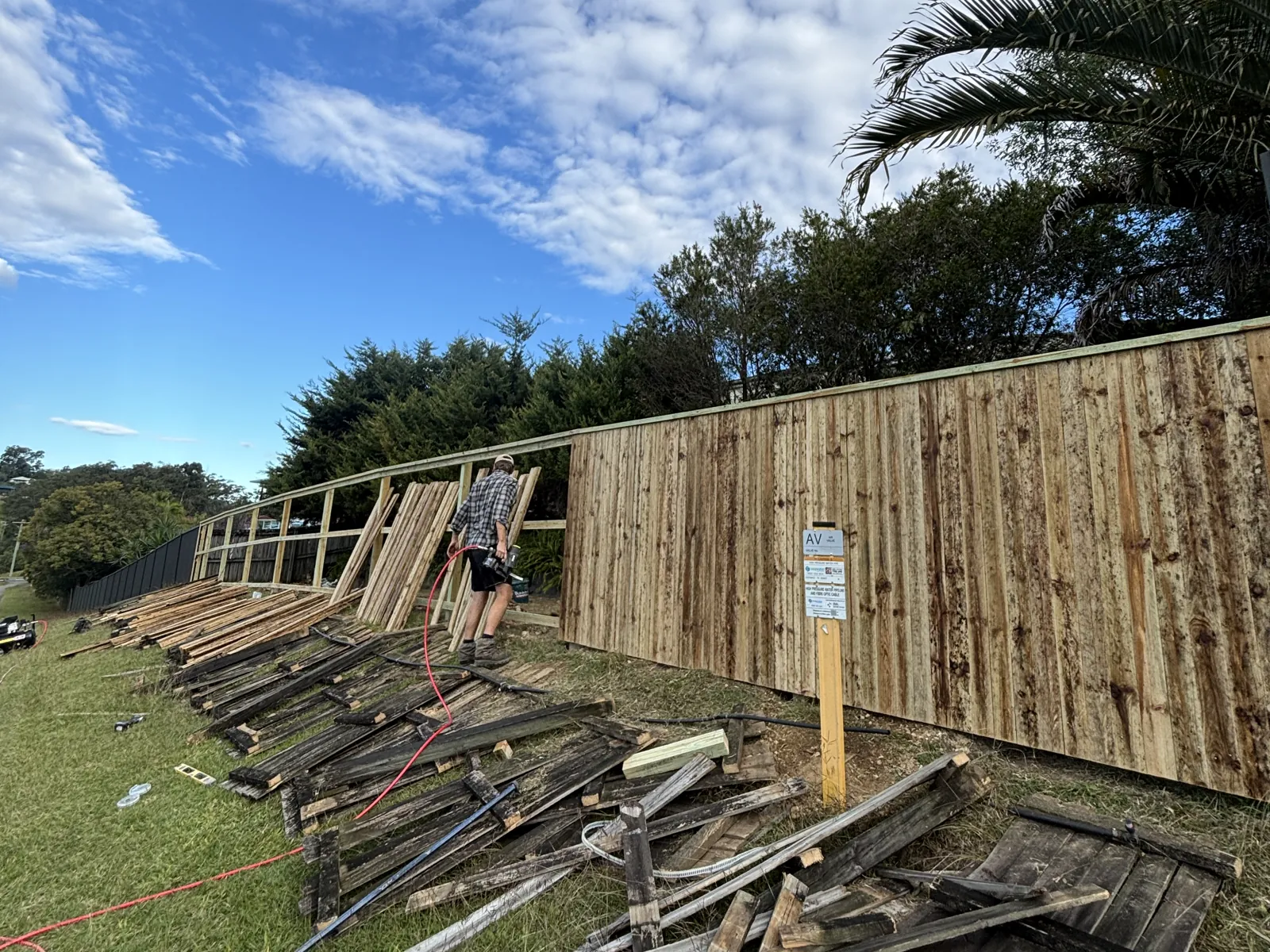 New paling fence replacing an old one