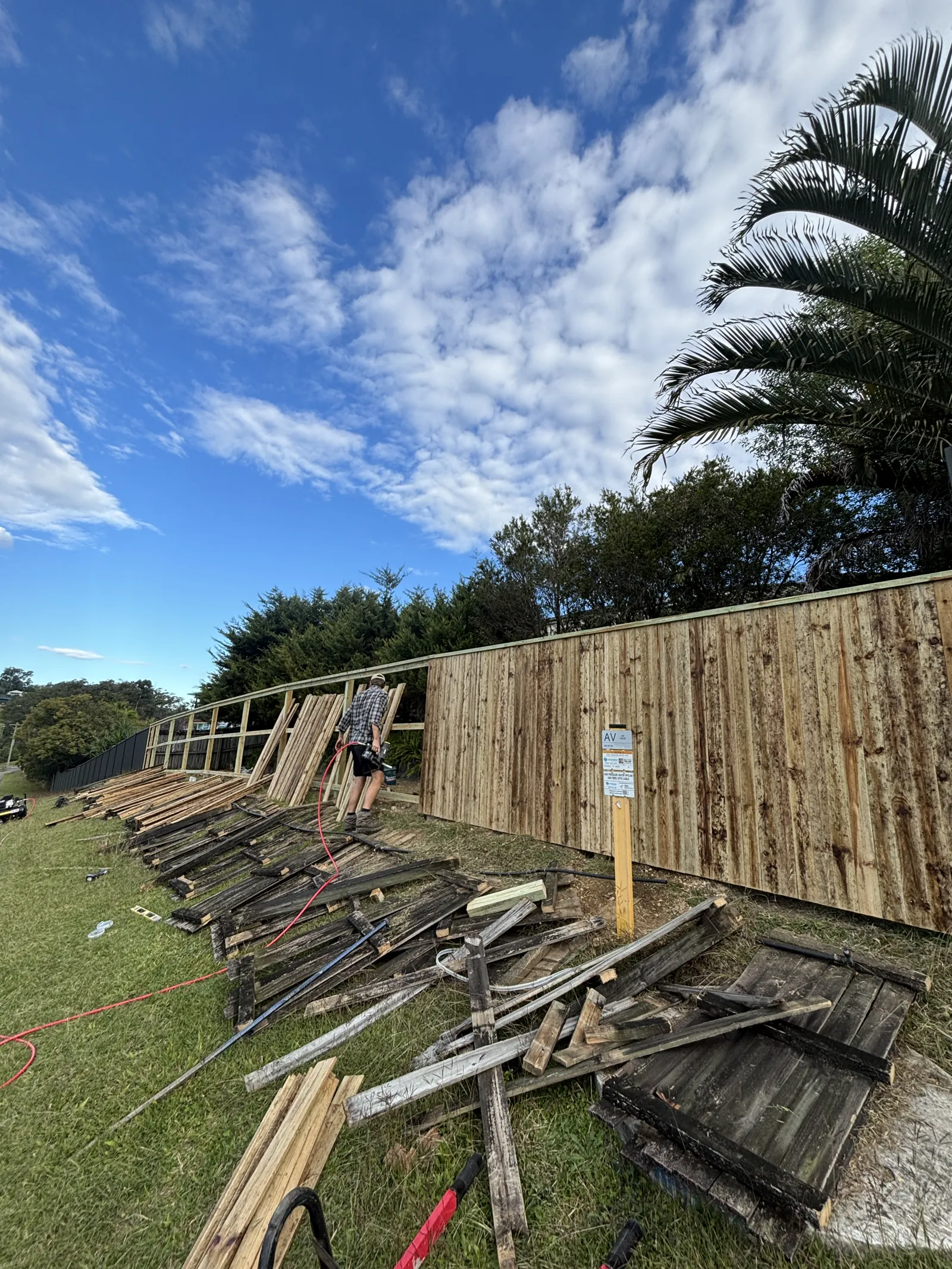 New treated pine paling fence in place of the old one