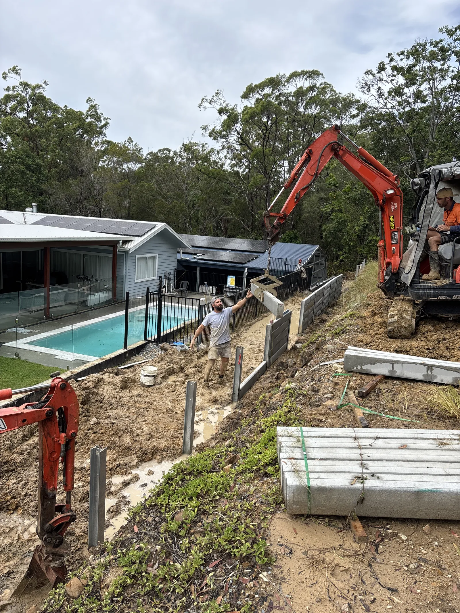 Retaining wall build beside a pool